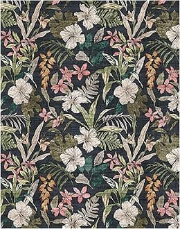 Gertmenian Indoor Modern/Contemporary Area Rug - 8x10 Large, Non-Shedding, Ideal for High Traffic in Living Room, Bedroom, Entryway - Floral, Black, 26823