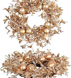 Champagne Gold Christmas Wreath 22-Inch Artificial Holiday Wreath with Holly, Eucalyptus, Berries for Front Door & Home Decor - Luxury Indoor/Outdoor Winter Decoration