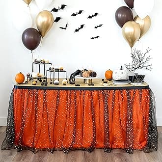 Bluekate Orange Tulle Table Skirt, Tutu Table Skirt. Party Table Decoration Table Skirts for Rectangle Tables 9ft. Halloween Decorations Indoor, Holiday Table Decor, Halloween Wedding Decorations