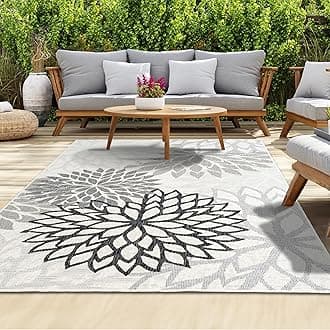 homeart Outdoor Rug - Easy-Clean, Durable, Stain-Resistant, Weather & UV Resistant Indoor & Outdoor Rugs for Porch, Deck, Balcony, Garden, Picnic and Patio | Bellis Black, Grey - 140x200cm