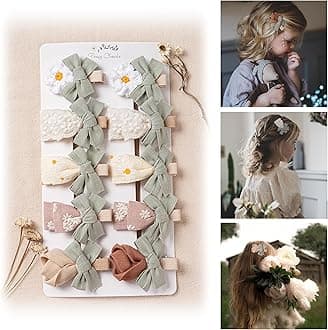 Hair Clips for Girls with Bows Flower,10 pc 2" Fully Lined Alligator Clips and Barrettes,Handmade Hair Accessories for Baby Toddler Young Kids School Age Girls Gifts