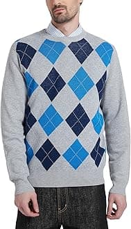 Kallspin Men's Wool Blend Crewneck Sweater Argyle Long Sleeve Pullover Sweater for Casual Or Dressy Wear