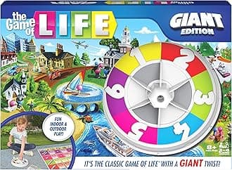 The Game of Life, Giant Edition Family Board Game Indoor/Outdoor Fun Game with Big Oversized Gameboard Cards Spinner, for Adults and Kids Ages 8 and up