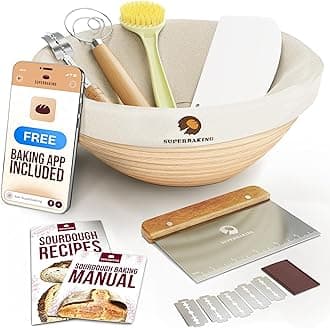 Superbaking Banneton Bread Proofing Basket, Sourdough Bread Baking Supplies, Round 9 Inch Sourdough Starter Kit, Proofing Basket for Baking, Bread Making Supplies Tools, Banneton Basket Gift Set