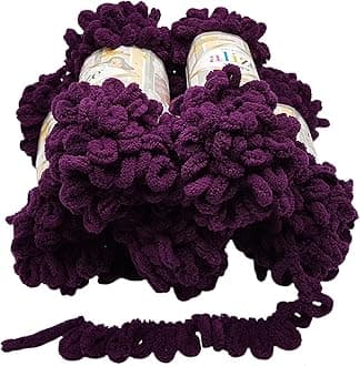 Alize Puffy 5 x 100 g wool, 500 g of yarn for finger knitting, extra bulky wool with loops for knitting without using needles Beere 111