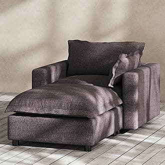 Modern Couch Modular Sectional Sofa Single Sofa Accent Chair with Ottoman for Living Room Bedroom Study Reading Corner, Linen Fabric-Charcoal Dark Grey