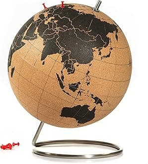 SUCK UK Large Desktop Cork Push PINS Included | Educational World MAP | Travel Accessories | Adventure & Memories Display | Globe, Brown/Black