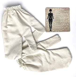 Healm (One Size Fits Most, Natural) - Garshana Gloves 100% Raw Silk - Dry Brush for Body & Face INSTRUCTIONAL DIAGRAM INCLUDED