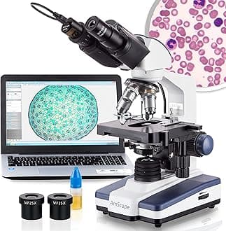 AmScope B120 Series Student & Professional LED Binocular Compound Microscope - 40X-2500X Magnification - Includes 5MP USB Camera & Siedentopf Head