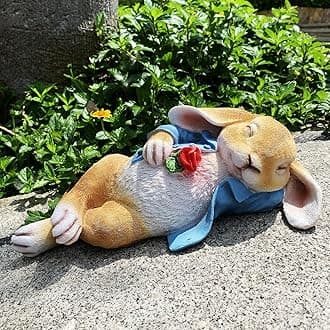 Garden Statues Rabbit, Fantasy Bunny Outdoor Art Décor Animal Figurines Ornament for Thanksgiving Day, Christmas Statue Decorations for Garden Yard Lawn Indoor Sculpture (Blue)