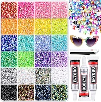 32000Pcs Resin Rhinestones for Bedazzling with B7000 Jewelry Glue, 3MM Colorful Gems Flatback Rhinestones for Crafting, Crystal for DIY Crafts Clothing Tumblers Mugs Shoes Fabric Decor Nail Art