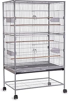 Egardenkart, Extra Large Bird Cage - 132cm, Wrought Iron Birds Cage with Rolling Stand | Parrot Cage with Anti-Rust Paint, Wooden Perches, Feeders | Bird Cage Large with Easy-Clean Tray