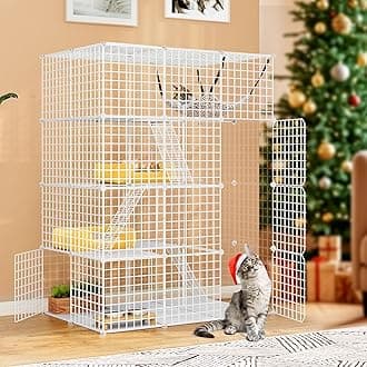 YITAHOME Indoor Cat Cage, Spacious 4-Tier Metal Playpen with Large Hammock, DIY Enclosure for 1-3 Cats, Small Pets (White)