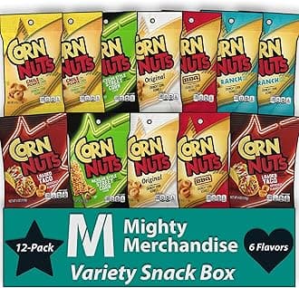 Corn Nuts Variety Pack - 12 Pack - 4 Ounces Each - Jalapeno Cheddar, Chile Picante, Ranch, Original, and BBQ - Bulk Box - With Mighty Merchandise Bag Clip