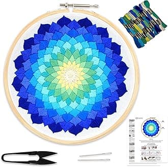 DIY Embroidery Kit for Beginner, Adults & Kids with Blue Divine Circle Design Digital Printed Cloth/Fabric & Written Instructions All Material Included