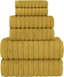 Elegant Comfort 100% Turkish Cotton Corduroy Ribbed Luxury Bath Towels 6-Piece Set, Premium Feel - Quick Dry, Highly Absorbent, Contains 2 Bath Towels, 2 Hand Towels, and 2 Washcloths, Gold