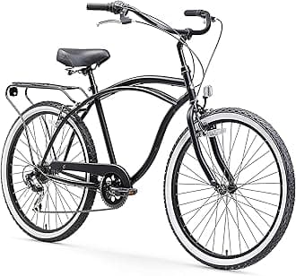 sixthreezero Around The Block Men's Beach Cruiser Bike, 7-Speed Hybrid Bicycle with Rear Rack, 24 Inch Wheels, Matte Black