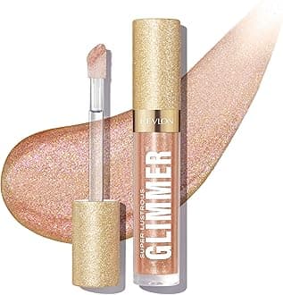 REVLON Super Lustrous Glimmer Gloss, Non-Sticky Lip Gloss, High-Shine Finish, Plant-Based Glitter, 004 Happy Hour, 0.13 fl oz