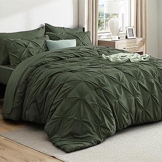 Full Comforter Set Olive Green - Bed in a Bag Full Size Bedding Set 7 Pieces, GentleSoft™ Pintuck Bed Set Gift for Family, Pinch Pleat All Season Comforter with Sheets, Pillowcases & Shams