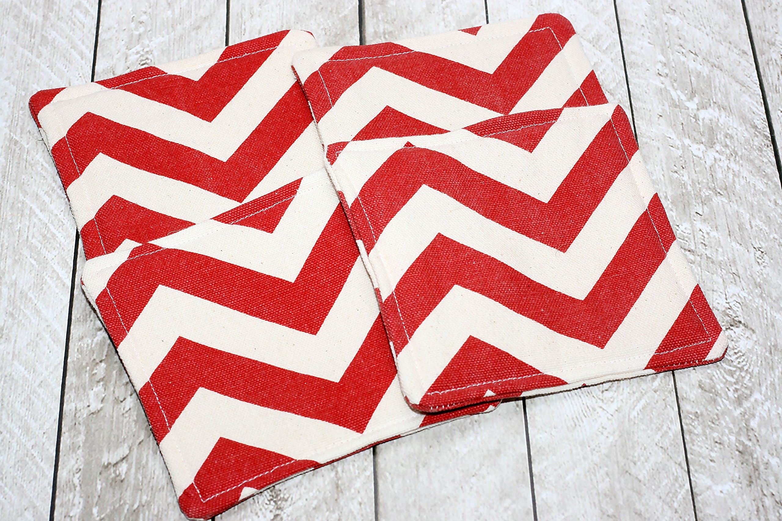 Red Chevron Fabric Coaster Set