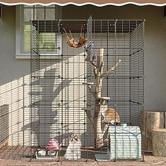 Oneluck Outdoor Cat House Cages Enclosure with Super Large Enter Door, 55L x 41W x69H Balcony Playpen with Platforms, DIY Kennels Crate Large Exercise Place Ideal for 1-3 Cats (Without Platform)