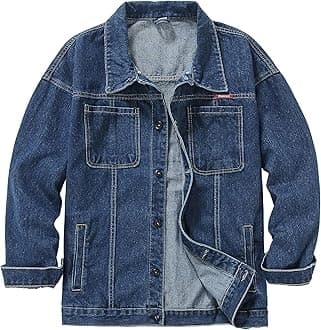 DOSLAVIDA Men's Distressed Denim Jacket Unisex Button Down Jean Coat Casual Long Sleeve Trucker Hooded Jackets Outwear