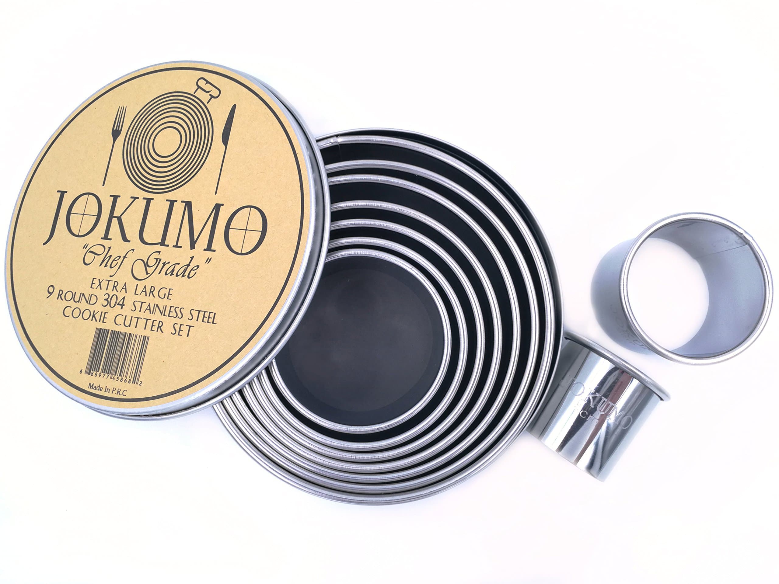JOKUMO 9 Piece Extra Large Chef Grade Plain Round Pastry/Cookie Cutter Set - ...