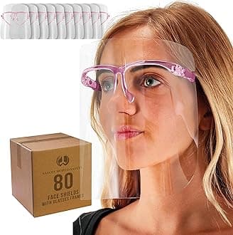 TCP Global Salon World Safety Face Shields with Pink Glasses Frames (Case of 80) - Ultra Clear Protective Full Face Shields to Protect Eyes, Nose, Mouth - Anti-Fog PET Plastic, Goggles