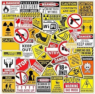 Pack Of 54 Hard Hat Danger Warning Signs Stickers - For Adults, Blue Collar Gifts, Tool Box, Water Bottle, Laptop, Helmet, Construction Hat, Welder, Electrician, Mechanic