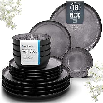 18 Piece Dinner Sets for 6 People - Beautiful Mediterranean Style Stoneware Dinner Set for 6 - Dishwasher & Microwave Safe Plates and Bowls Set for 6 - Dinnerware Sets by Pure Living in Dark Grey