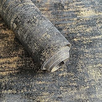 Black and Gold Wallpaper Embossed Wallpaper 17.3"x236"Industrial Metallic Textured Wall Paper Dark Vintage Contact Paper Charcoal Gold Wallpaper Non-Woven Wall Paper, Need Prepasted Wallpaper