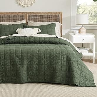 Bedsure 100% Cotton Quilt Set - Queen Size Bedspread, Lightweight Soft Bed Coverlet, 3-Piece Cozy Stitching Quilt Set with 2 Pillow Shams in Geometric Pattern for All Season, 90x96 inches, Olive Green