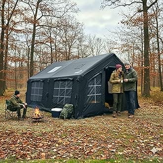 Coody Inflatable Canvas Camping Tents with Stove Jack – Premium Air Beam Family Glamping Tent, Breathable Cotton Canvas, Fast Setup Air Tent with Pump