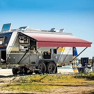 YESCAMP Manual RV Awning Complete Kit Retractable Camper Awning for RV or Trailers RV Roll Out Awning for Camper or 5th Wheel,Travel Trailers,Toy Haulers,Motohome(11Ft,Black Frame,Burgundy Fade