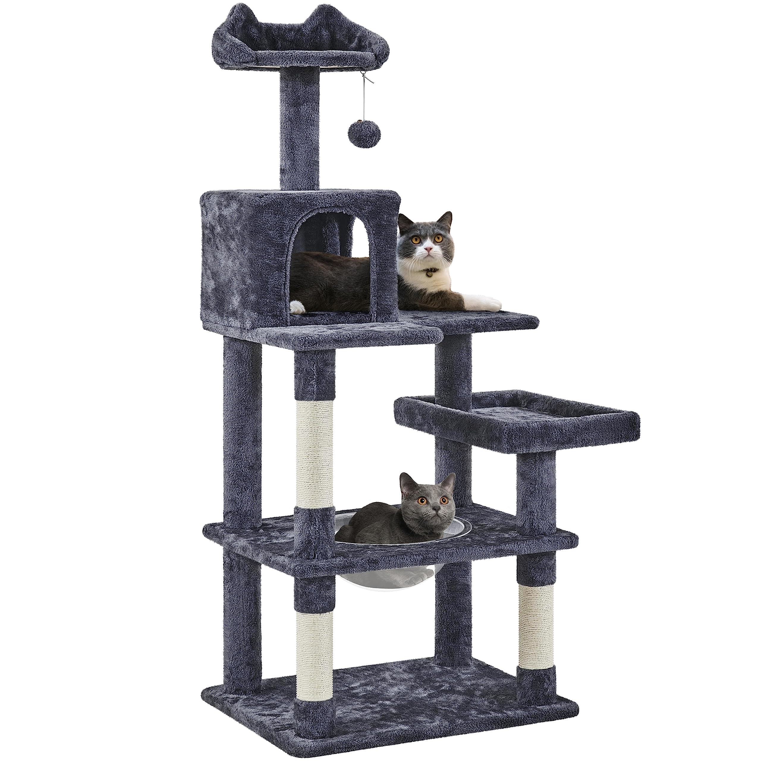 Yaheetech Cat Tree, 55in Cat Tower with Scratching Posts for Indoor Cats, Cat Condo with Capsule Clear Bowl & Padded Perch, Cat Activity Centre for Large Cats, Dark Gray