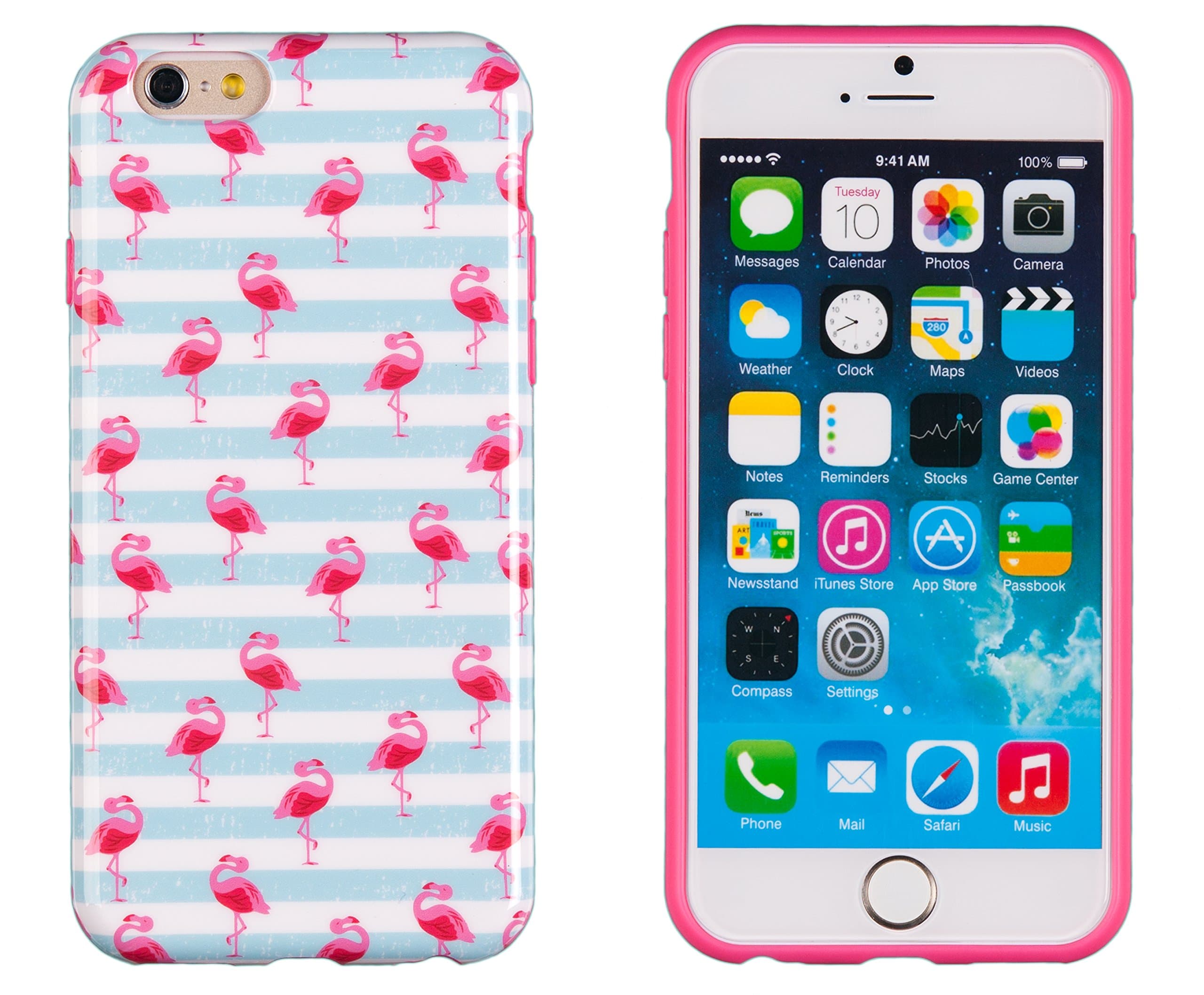 iPhone 6 Plus + Case, DandyCase Perfect PATTERNNo Chip/No Peel Flexible Slim TPU Case Cover for Apple iPhone 6 Plus (5.5" Screen) [Pink Flamingos & Distressed Turquoise Stripes]