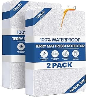 Twin XL Size Mattress Protector Waterproof 2 Pack, Premium 200 GSM Terry Mattress Cover, Soft & Breathable Bed Cover, Fitted Sheet Style Stretchable Deep Pockets 15" by Utopia Bedding (White)