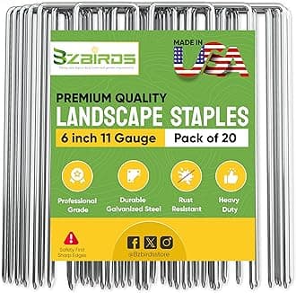 USA Made Professional Landscape Staples for Garden & Fencing, 11 Gauge Galvanized, Rust-Proof Secure Hold, No Bending in Hard Soil, 6 Inch 20 Pack