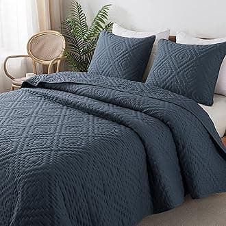 R.SHARE Navy Blue King Size Quilt Bedding Sets with Pillow Shams, Boho Lightweight Soft Bedspread Coverlet, Quilted Blanket Thin Comforter Bed Cover for All Season, 3 Pieces, 104x90 inches