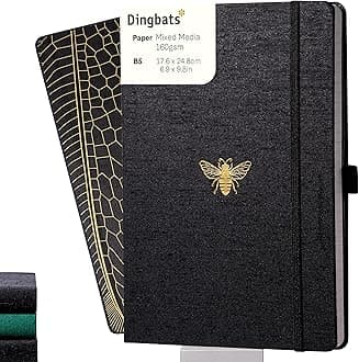 Dingbats* - Pro Large Ruled Notebook B5 - Black Textile Cover, Threadbound Journal - Ideal for Work, Travel, Business Notebooks - and Pockets, Elastic Closure, Pen Holder, Bookmark