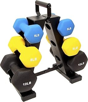 Signature Fitness Rubber Coated Hex Dumbbell Weight Set and Storage Rack, Multiple Packages