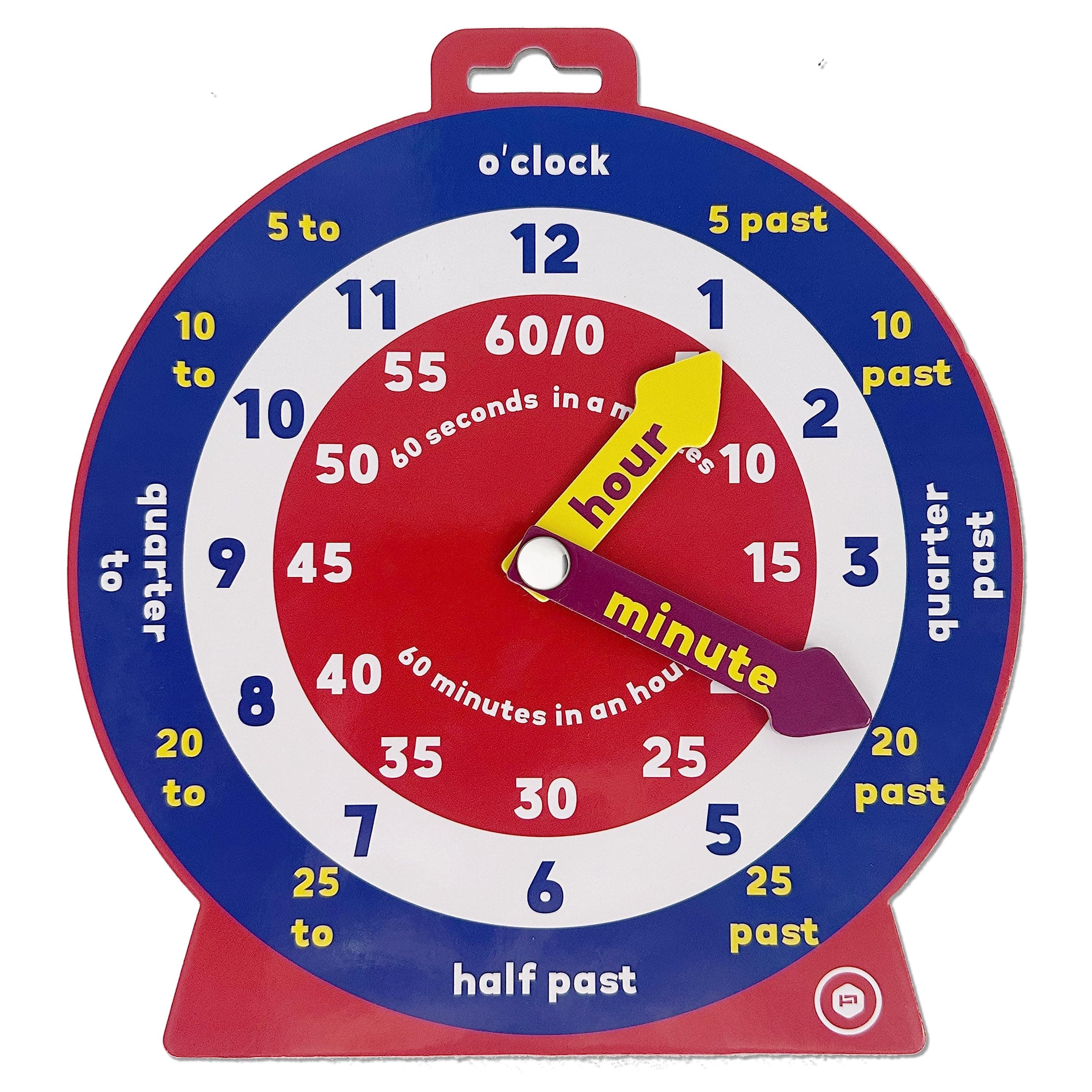 Early Learning Educational Teaching Clock with Moveable Hands and Magnetic Back. Helps Children Learn to tell the Time, for Classrooms and Home Learning