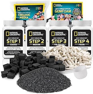 National Geographic Rock Tumbler Media – The Ultimate Rock Polishing Supplies Kit, 4 Stage Bulk Rock Tumbler Grit, 1.5 Pounds of Ceramic Pellets, GemFoam Polishing Tumbling Media