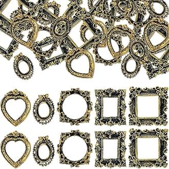 Vicenpal 40 Pcs Vintage Resin Picture Frame Antique Mini Resin Jewelry Display Photography DIY Small Photo Frame for Photo Home Decoration (Black,Gold)