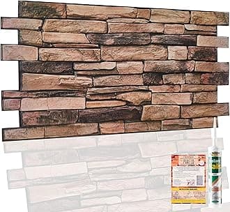 NOVECRAFTO Stone Effect 3D Wall Panels - 18 Sheets Covering 8.29 sqm | 89.28 sqf - Decorative PVC Plastic Cladding Panels - 96 cm x 48 cm | 37.80 x 18.90 in - Beige and Black 3D Brown Stone Effect