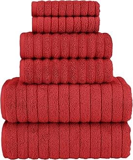 Elegant Comfort 100% Turkish Cotton Corduroy Ribbed Luxury Bath Towels 6-Piece Set, Premium Feel - Quick Dry, Highly Absorbent, Contains 2 Bath Towels, 2 Hand Towels, and 2 Washcloths, Red