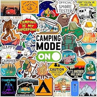 BulbaCraft 100Pcs Funny Camping Stickers, Camping Gifts, Camp Stickers, Camp Life Laptop Decals, Gifts for Women & Men