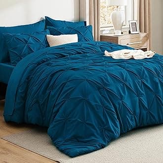Bedsure California King Comforter Set - Cal King Bed Set 7 Pieces, Pinch Pleat Teal Blue Cali King Bedding Set with Pintuck Comforter, Sheets, Pillowcases & Shams