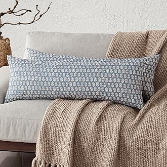 Foindtower Set of 2 Decorative Neutral Body Lumbar Throw Pillow Covers Vintage Accent Farmhouse Cushion Covers Floral Home Decor for Sofa Couch Chair Bedroom Living Room Outdoor,14×36 Inch,Dusty Blue