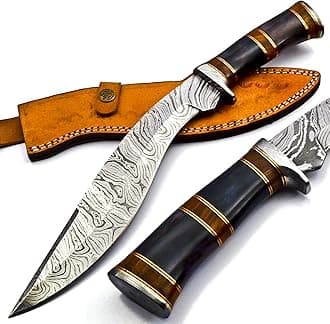 Nooraki - 15" Handmade Damascus Steel Heavy Duty Kukri Knife Sharp Blade, With Leather Sheath | Ideal for Hunting, Bushcraft, Survival, Chopping, Camping, Outdoor Gift for Men Women - KK155
